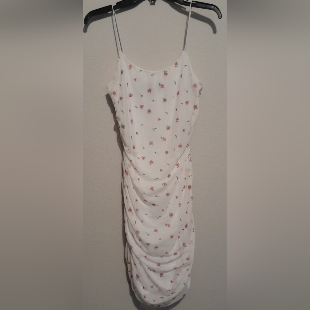Floral Ruched White Dress